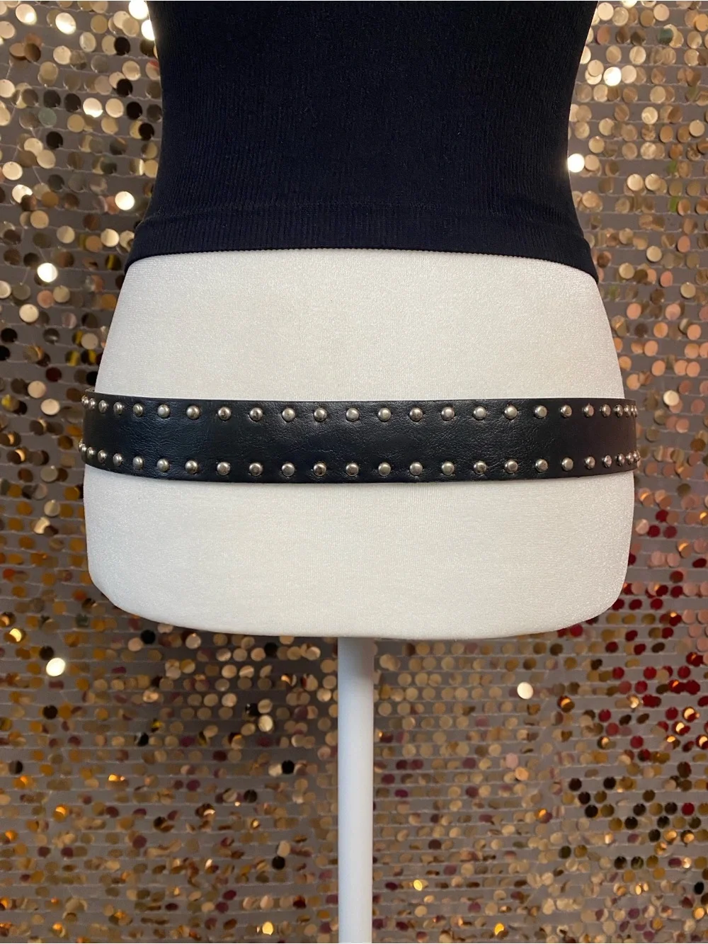 Black studded belt with silver butterfly buckle #485